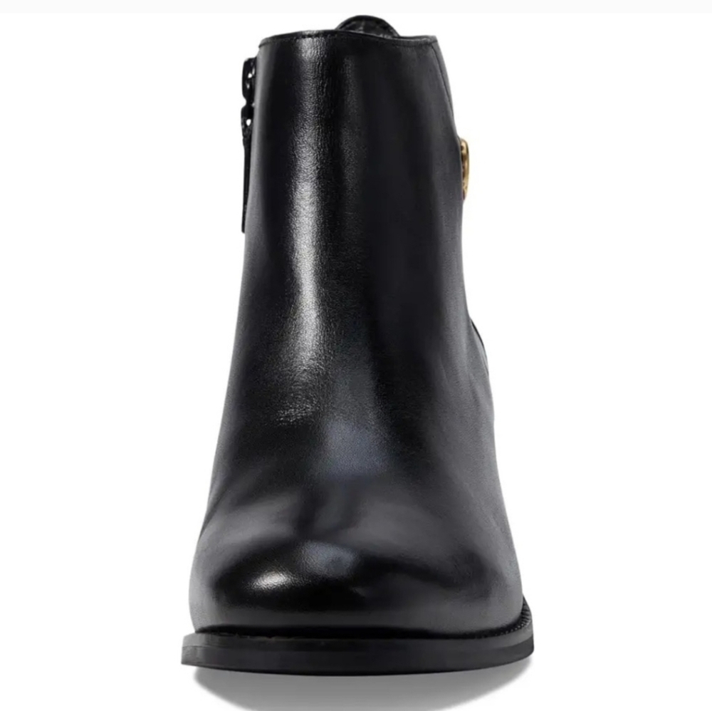 Cole Haan Womens Holis Black Leather Gold Logo Side Buckle Heeled Ankle Boot 9.5 - Picture 4 of 16